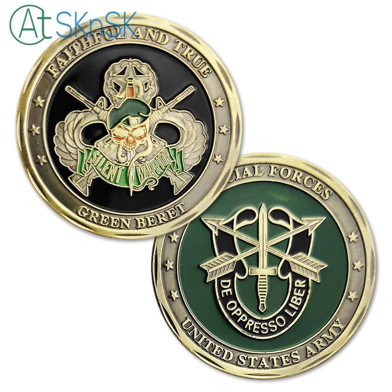 Latest retro coin bronze plated Skull crafts Green Beret metal coin collectible Special Forces Unite States Army challenge coins