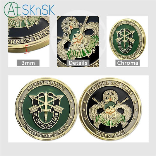 Latest retro coin bronze plated Skull crafts Green Beret metal coin collectible Special Forces Unite States Army challenge coins
