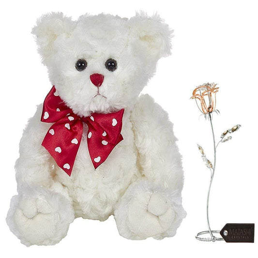 Matashi Parent's Day Gift -Rose Flower Tabletop Ornament w/Clear Crystals, Long-Stem, Metal Decorative Home Décor | Elegant Craftsmanship (Single Rose Large, Silver with Red Crystals)