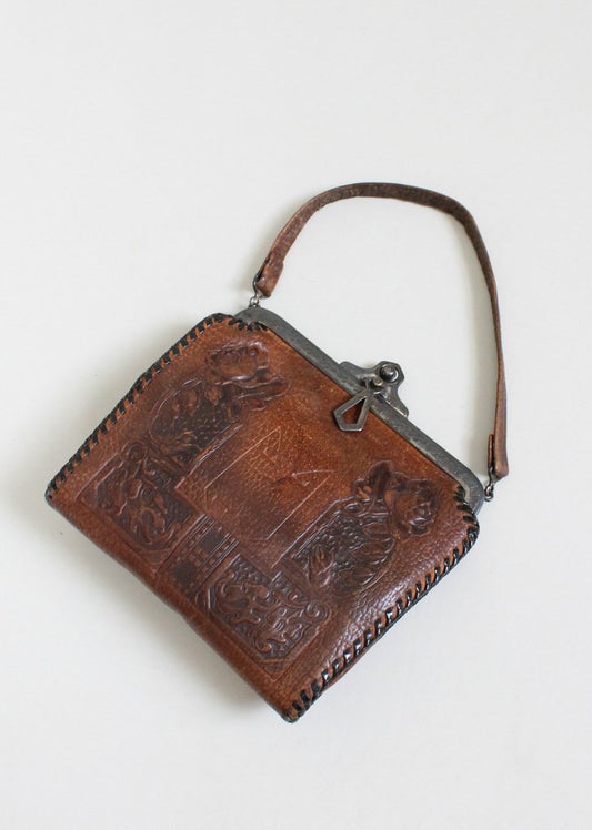 Vintage 1920s Arts & Crafts Tooled Leather Purse