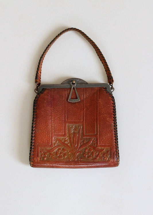 Vintage 1920s Arts and Crafts Tooled Leather Purse