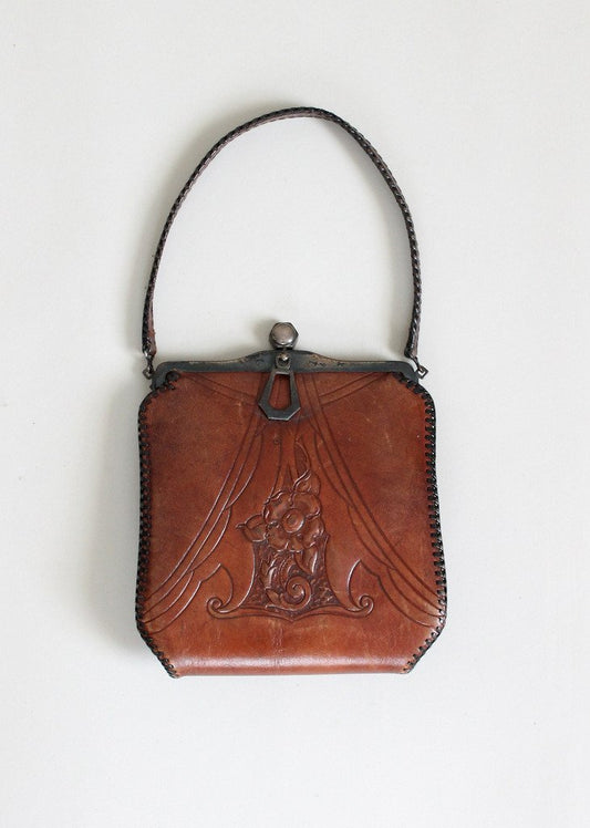 Vintage 1920s Arts and Crafts Tooled Leather Purse