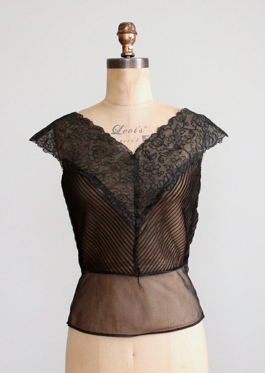 Vintage 1950s Debcraft Sheer Black Blouse