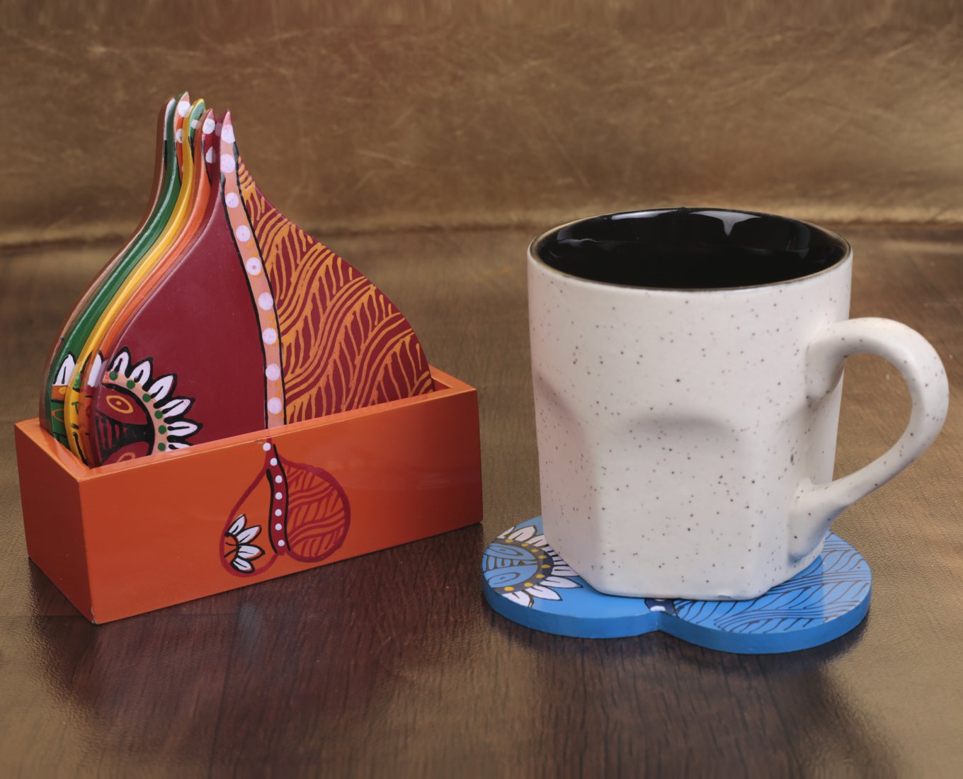 Multicolored Engraved Wooden Trivet Set Of 3