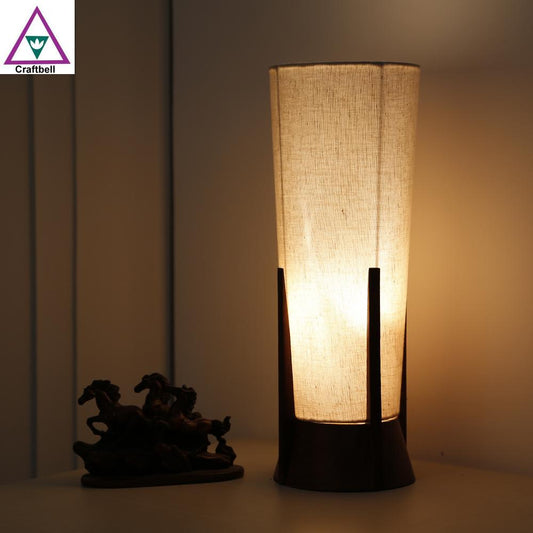 Round Pyramid Wooden Table Lamp In Wood