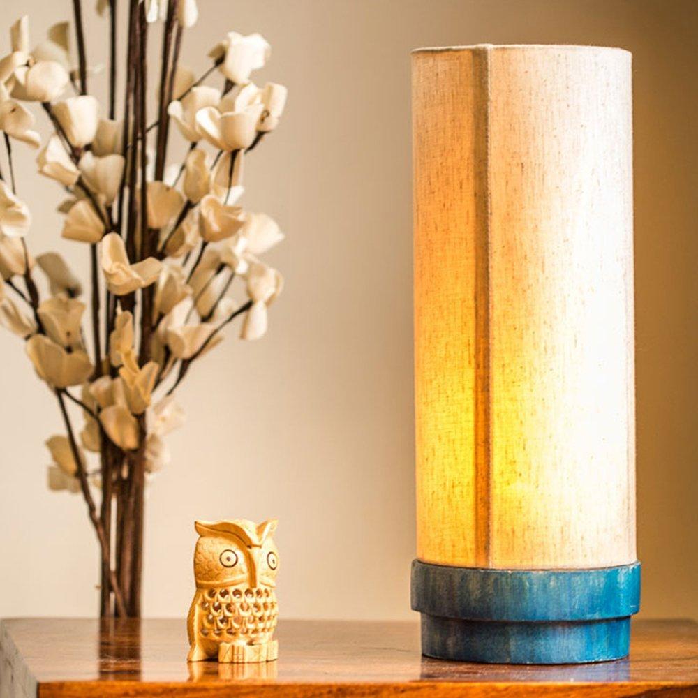 Round Wooden Table Lamp Blue