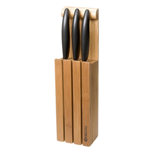 Kyocera 4-Piece Essential Block Set-Includes 3 Kyocera Ceramic Knives And Bamboo Block, Limited Series Handcrafted Pakka Wood Handles W/ Black Blades