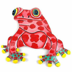 Hand Painted Metal Bullfrog Pink Spots Design - Caribbean Craft