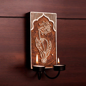 Hand Carved Wall Wooden Tealight Holder