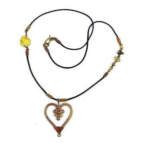 Handcrafted Copper and Brass Heart Pendant Necklace - Zakale Creations