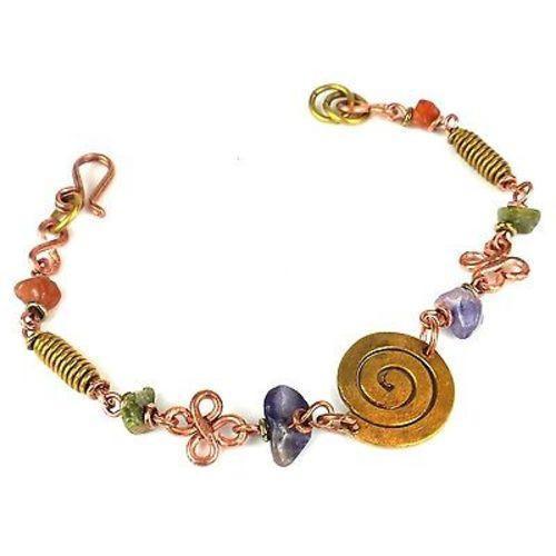 Handcrafted Copper, Brass, and Agate Bracelet with Copper Swirl - Zakale Creations