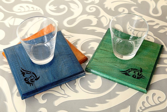 Multicolored Handcarved Wooden Trivet Set Of 3