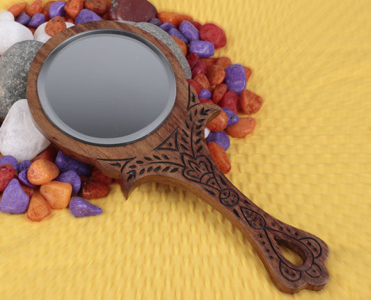 Wooden Hand Mirror Royal Look Small Sheesham Round