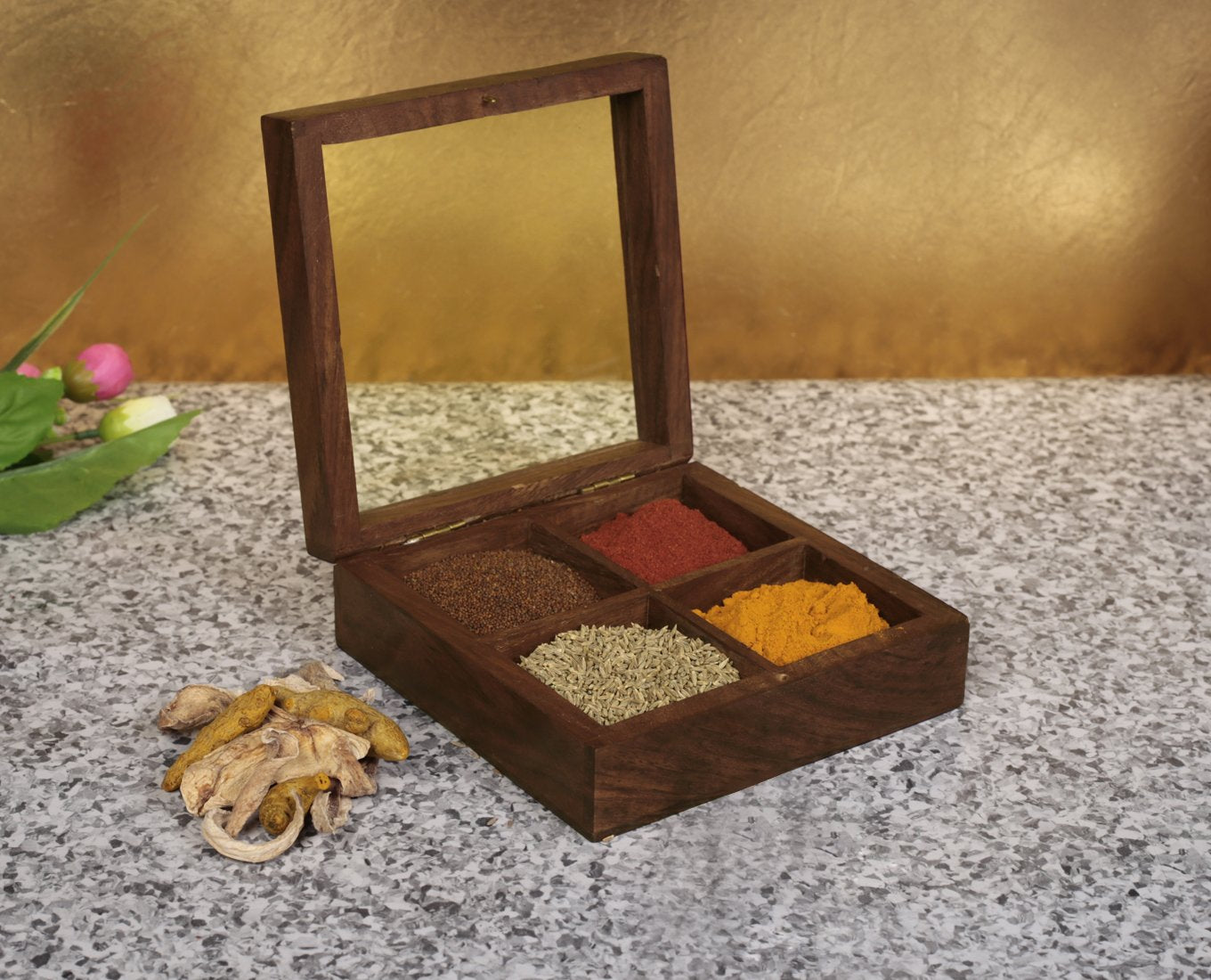 Multi-Utility Cum Wooden Spice Box In Sheesham Wood