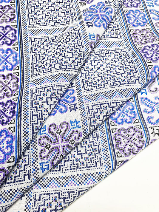 Veradacraft Thai Cotton Fabric Tribal Fabric Native Fabric Ethnic fabric Craft Supplies Hill Tribe Textile 1/2 yard White Blue (TCF16)