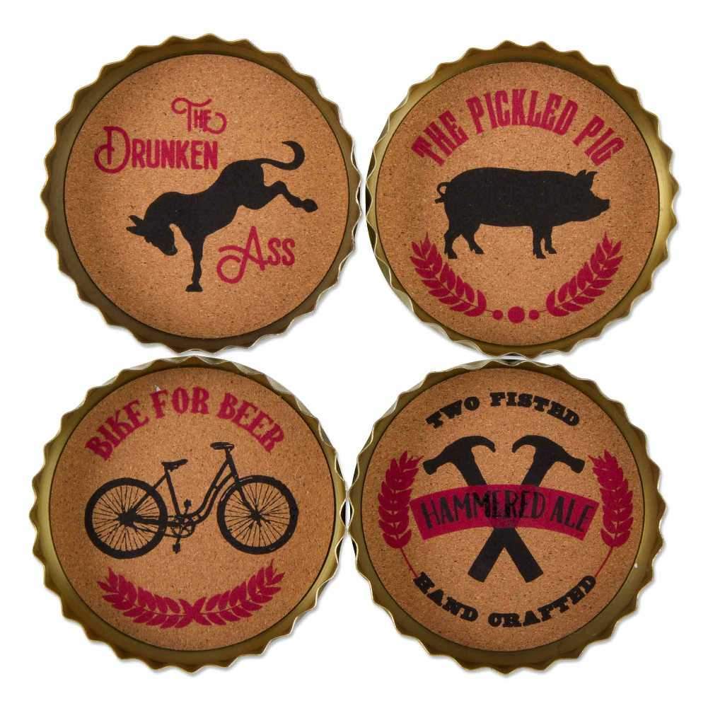 TAG Beer Wine & Bar Collection Craft Beer Bottle Cap Coaster, Set of 4