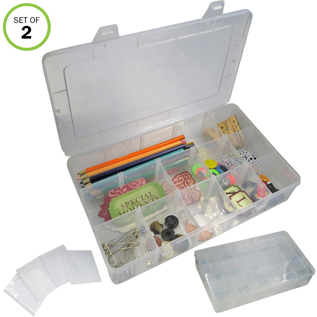 Evelots Craft/Jewelry Storage Box-Clear-Nail/Coins-30 Movable Slots Total-Set/2