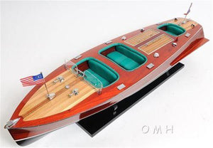 Handcrafted Chris Craft Triple Cockpit Painted Wooden Model Boat B035