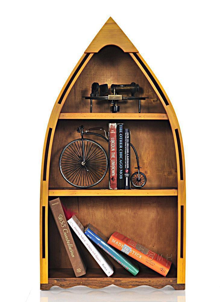 Wooden CANOE Handcrafted BookShelf Decor Size: L: 18.5 W: 7 H: 34.3 Inches