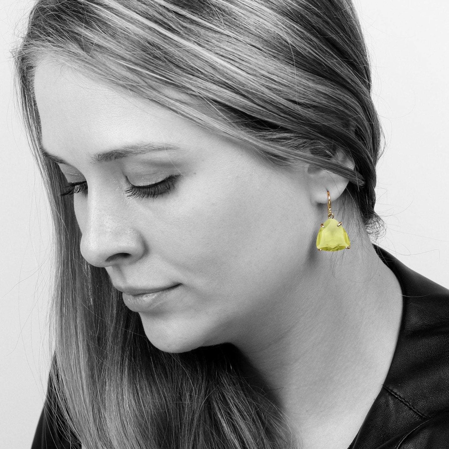 Silver and 14k Gold Earrings - Lemon Quartz Earrings in 925 Sterling Silver Dangle - Handcrafted Fine Jewelry for Women