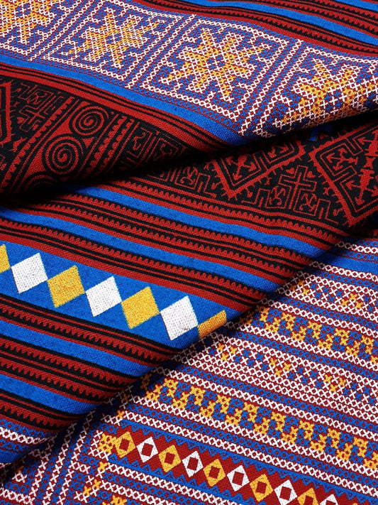 Thai Cotton Fabric Tribal Fabric Native Fabric by the yard Ethnic fabric Craft Supplies Hill Tribe Textile 1/2 yard Red (TCF3)