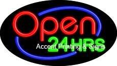 Open 24 Hours Flashing Handcrafted Real GlassTube Neon Sign