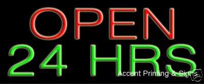 Open 24 Hours Handcrafted Real GlassTube Neon Sign