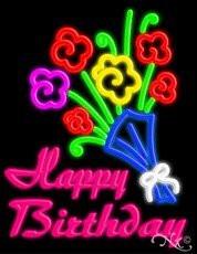 Happy Birthday Vertical Handcrafted Real GlassTube Neon Sign