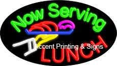 Now Serving Lunch Flashing Handcrafted Real GlassTube Neon Sign