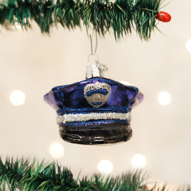 Old World Christmas Handcrafted Blown Glass Ornament - Police Officer's Cap