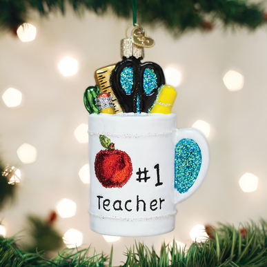 Old World Christmas Handcrafted Blown Glass Ornament - Best Teacher Mug