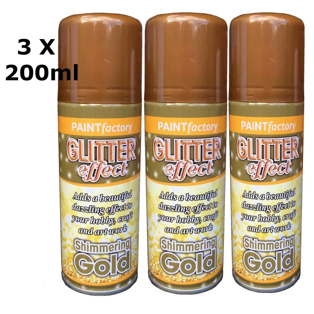 Glitter Effect Spray Paint Decorate Craft Art Colour For Wood Metal Plastic 200ML[Gold,3 x 200ml]