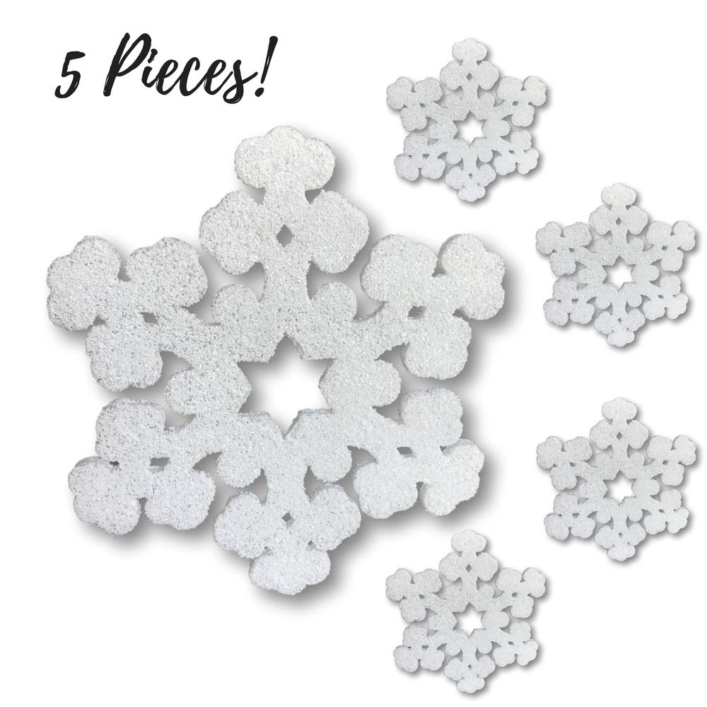 Styrofoam Snowflake Decorations - Set of 5 Large White Glitter Snowflakes - 12