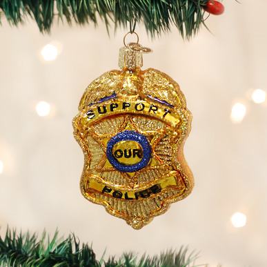 Old World Christmas Handcrafted Blown Glass Ornament - Police Badge