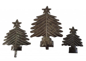 Haitian Metal Wall Art Handcrafted Standing  Table 6" Christmas Tree 3 Pc Set