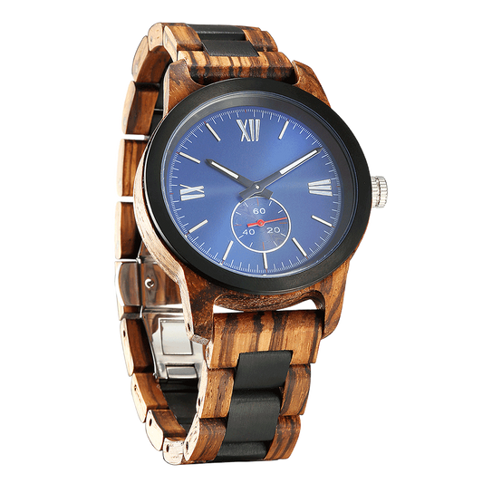 Men's Handcrafted Engraving Zebra Ebony Wood Watch