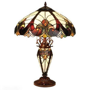 Lamp Stained Cut Glass Tiffany Art Glass Handcrafted 25"H Bronze Base Home Decor Accent Sale