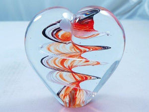 Glass Art Heart Handcrafted  Black Ruby Swirls Spiral Home Accent Vase Paperweight Valentine