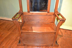 Related crafters weavers mission oak hall tree with umbrella stand coat hangers and storage space in seat