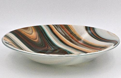Handcrafted Hand Blown Fused Glass 10" Decorative Southwestern Bowl Ribbons Turquoise, Teal Green, Brown, Orange, Ivory Home Decor Accent Gift