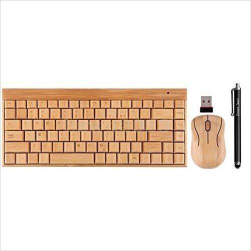 Handcrafted Natural Bamboo Wooden PC Wireless 2.4GHz Keyboard and Mouse