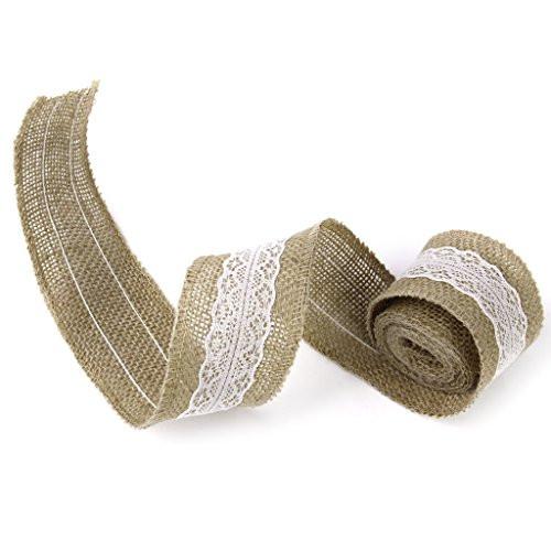 Roll of 2M Wedding Home Craft Burlap Ribbon White Lace Decorated 5cm