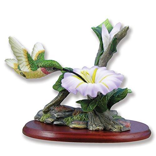 Hummingbird Porcelain Porcelain Figurine with Morning Glory Hand Painted and Hand Crafted on Wood Base Decoration(2714)