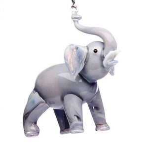 Hand Crafted Glass Christmas Tree Ornament or Figurine, Gray Elephant