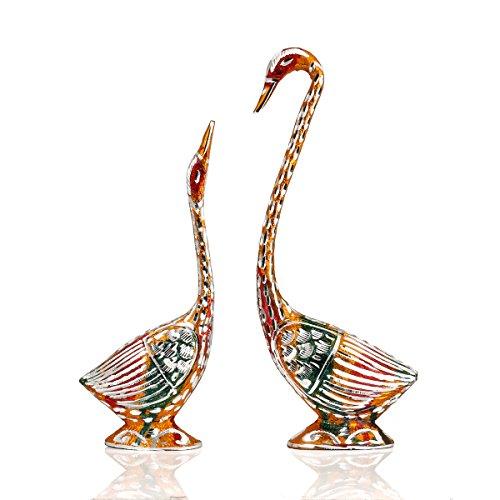 Swan Love Birds Couple Statue Set Metal Bird Pair Feng Shui Multicolor Home Decor Accent