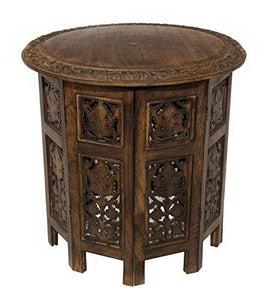 Jaipur Solid Wood Hand Carved Accent Coffee Vase Lamp Table  18" High  Antique Brown