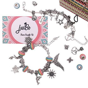 justBe Charm Bracelet Making Kit DIY Craft European Bead Silver Plated Snake Chain Jewelry Gift Set for Girls Teens