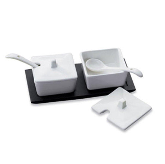India Handicrafts Ceramic Condiment Set with Spoon and Lid