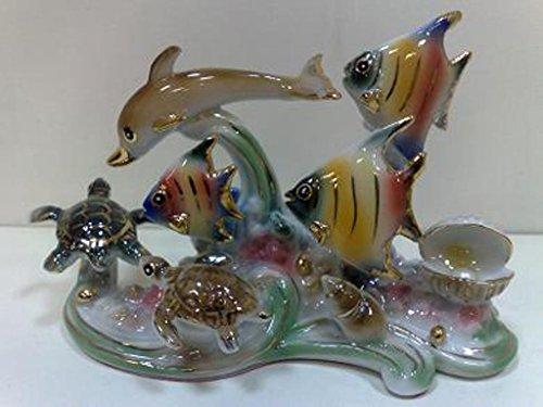 Ocean  Dolphins Fishes Feng Shui  Hand Crafted Art Glass Multi Color Home Decor Accent