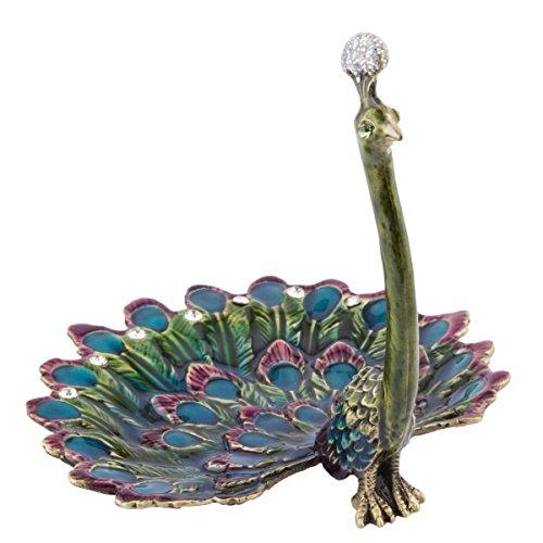 Peacock Pewter  Enameled Pewter Ring Holder Soap Candy Dish Hand Crafted Bird Home Accent